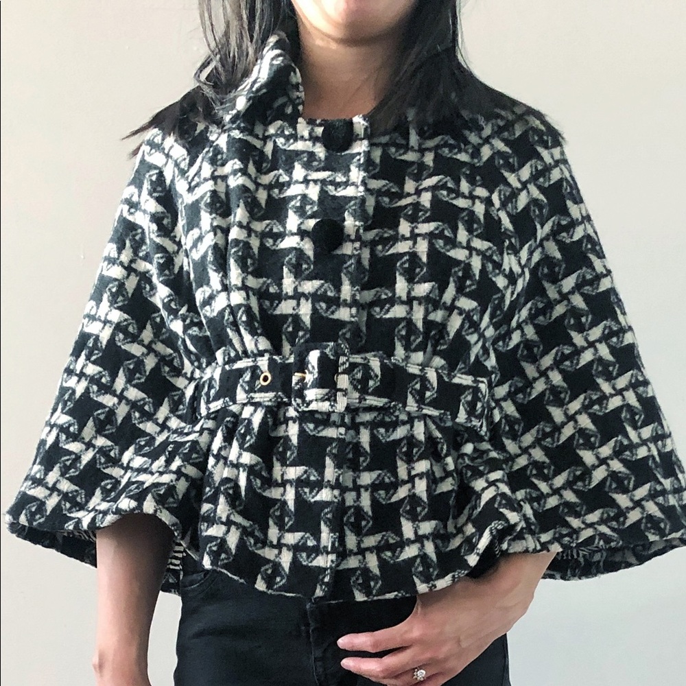 Black and white tweed cape